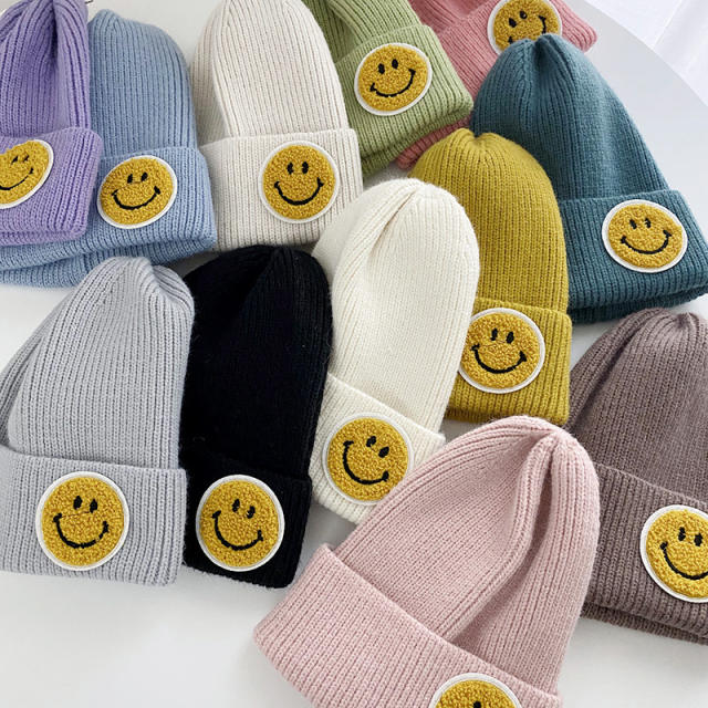 Smilely face knitted beanie cap