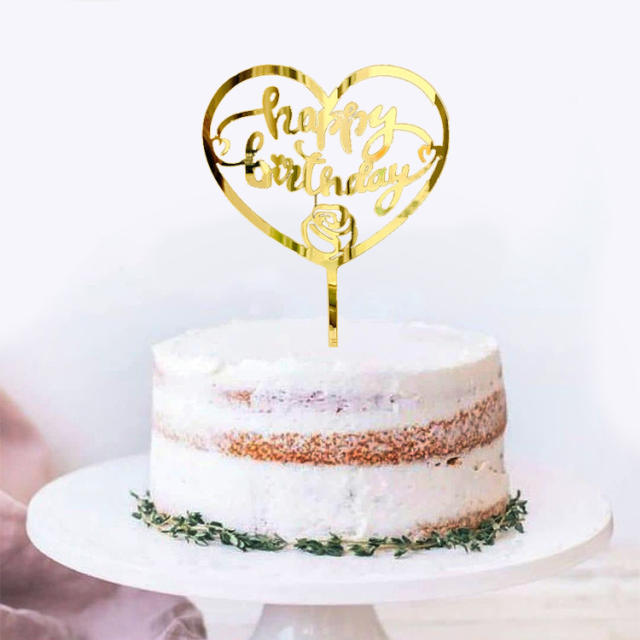 Rose gold color happy birthday cake toppers