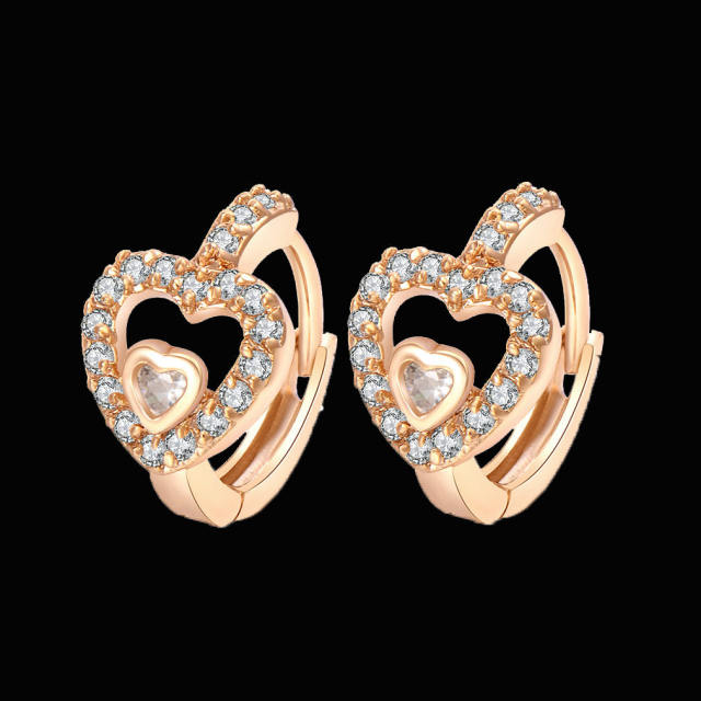 Fashion hollowed out heart cubic zirconia huggie earrings