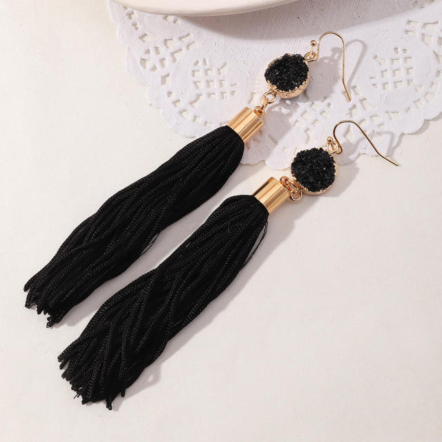 Bohemian long-style thread tassel earrings