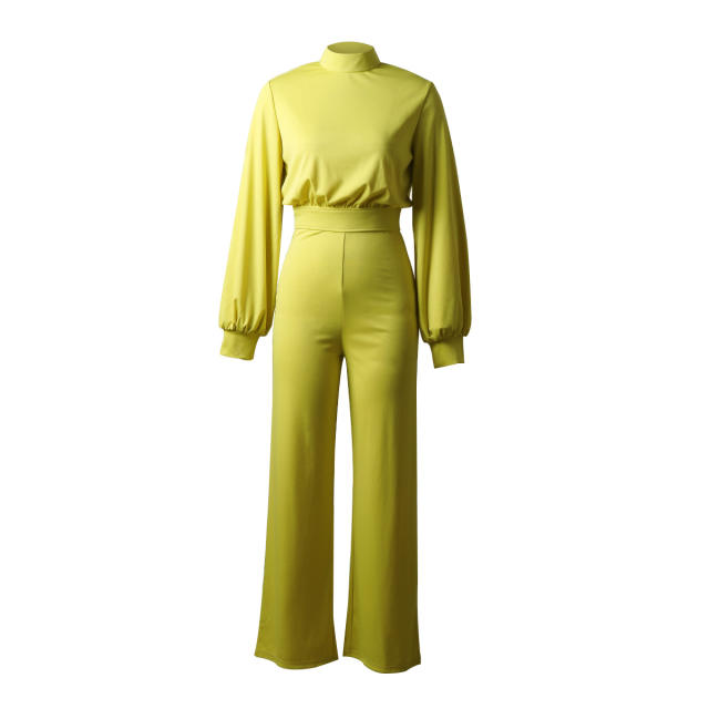 Plain long sleeve elegant jumpsuit