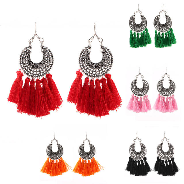 Metal hoop tassel earrings