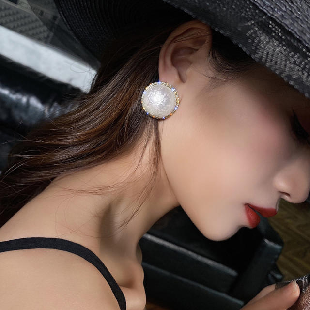 S925 silver needle imitation big pearl stud earrings