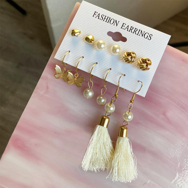 Butterfly hoop earrings tassel earrings set 6 pairs