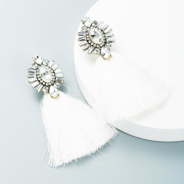 Bohemian diamond long-style thread tassel earrings