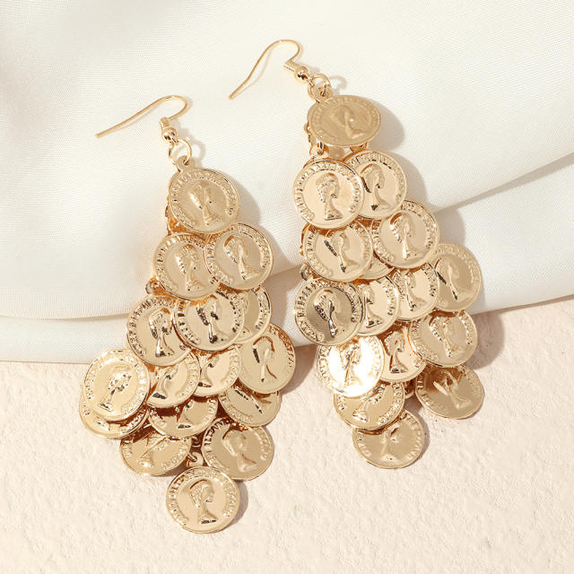 Queen coin chandelier earrings