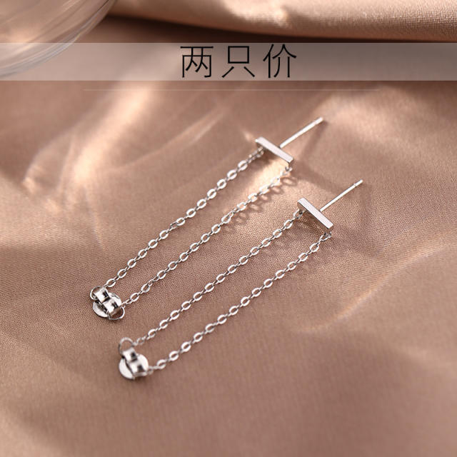 925 silver needle fashion chain jacket earrings