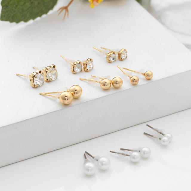 Fashion Pearl rhinestone studs set 12 pairs