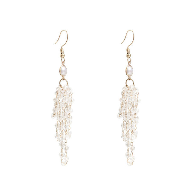 925 silver needle glass crystal beads tassel earrings