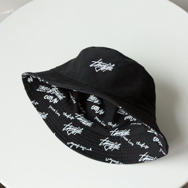 Korean letter embroidered bucket hat