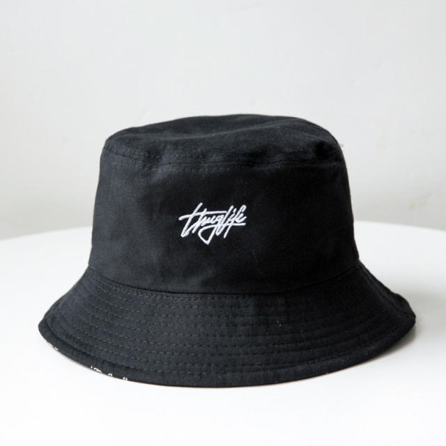 Korean letter embroidered bucket hat