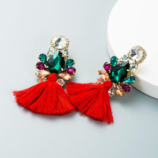 Bohemian crystal thread tassel earrings