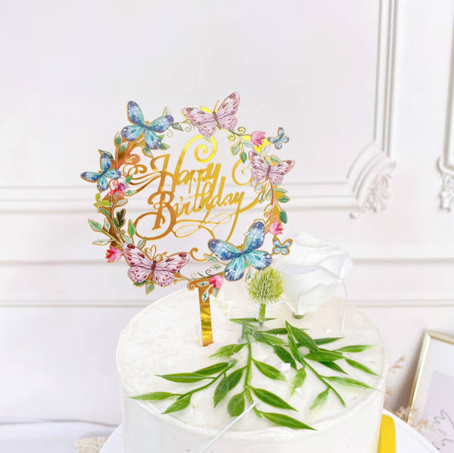 Happy birthday flower cake toppers