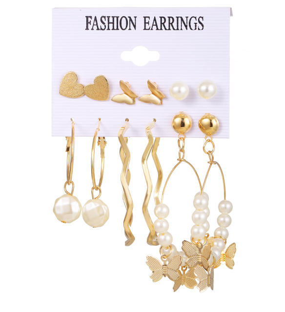Pearl butterfly love ear ring suit 6 pairs