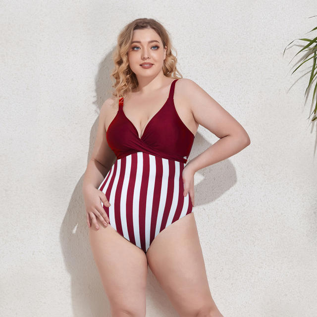 Plus size flower printing one piece swimwear