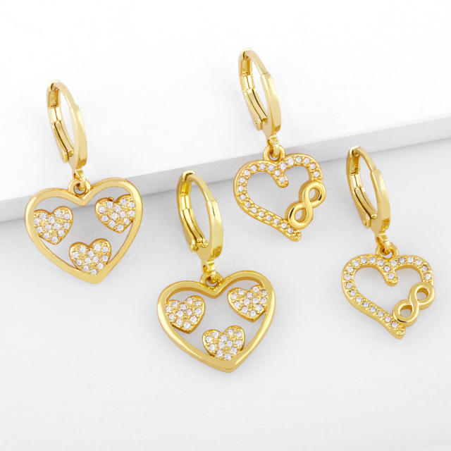 Diamond heart hollow pendant huggie earrings