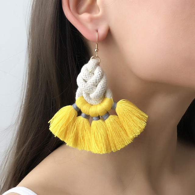 Bohemian fan-shaped hoop tassel earrings