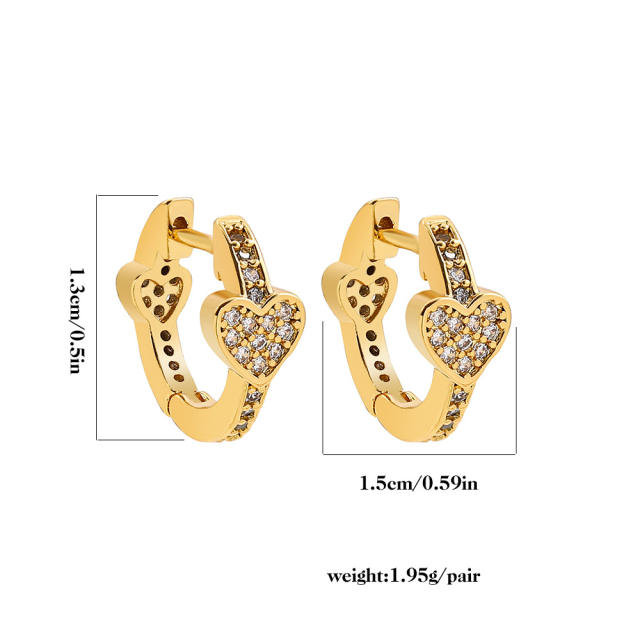 Fashion heart cubic zirconia huggie earrings