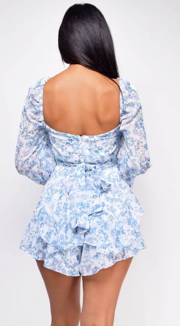 Long sleeve floral ruffle rompers jumpsuit