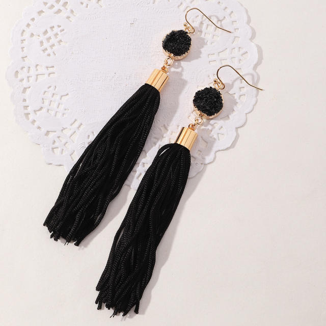 Bohemian long-style thread tassel earrings