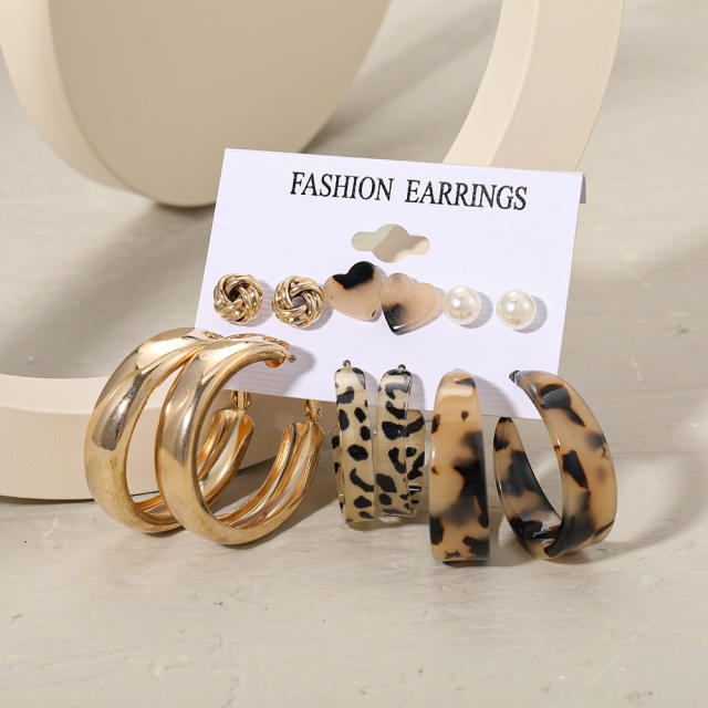 Leopard vintage earrings set 6 pairs
