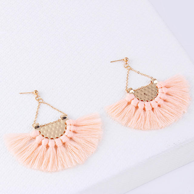 Fan-shaped hoop tassel earrings