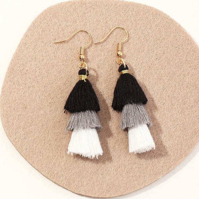 Multi-layer long-style thread tassel earrings