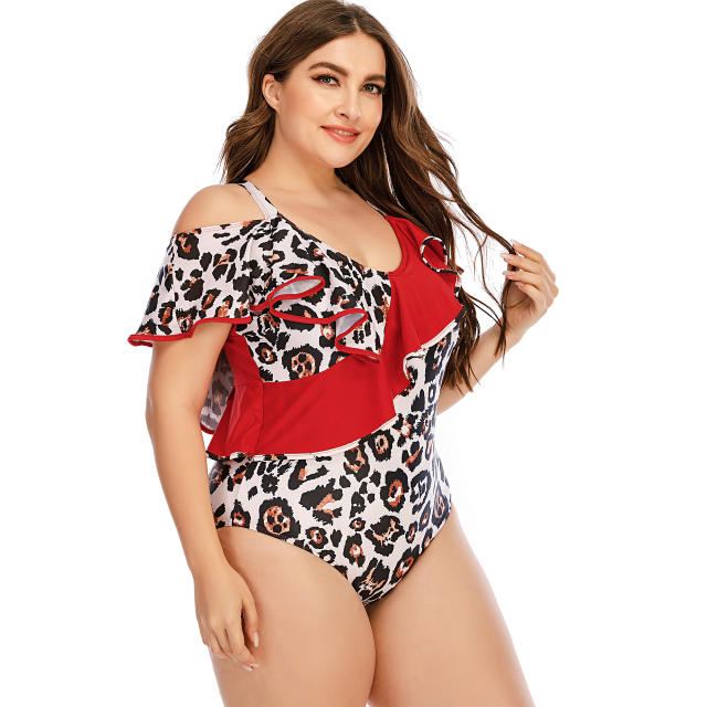 Leopard printing one piece swimsuit