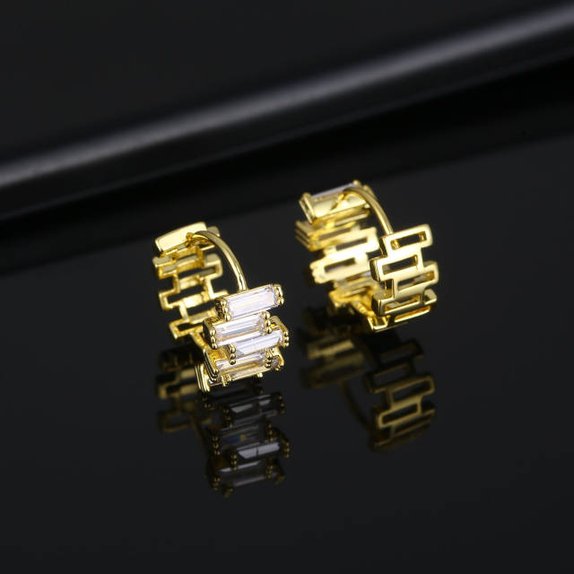 Fashion square cubic zirconia huggie earrings