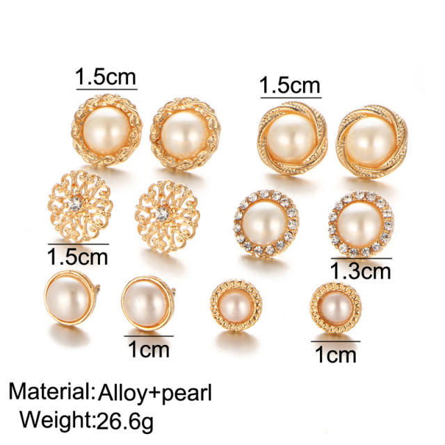 Fashion rhinestone Pearl earings Set 6 pairs