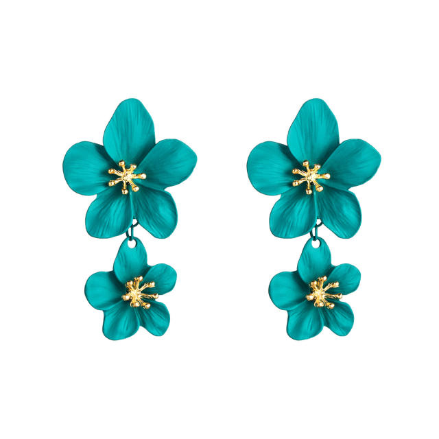 Flower double-layer long earrings
