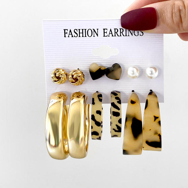 Leopard vintage earrings set 6 pairs