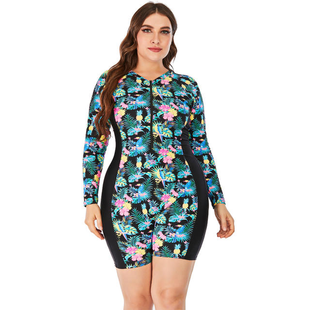 Plus size one peice long sleeve swimwear