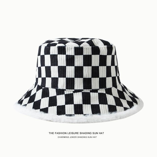 Double-sided plaid unisex bucket hat