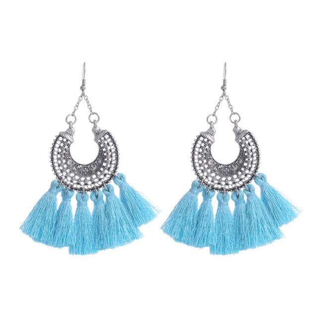 Bohemian metal hoop tassel earrings