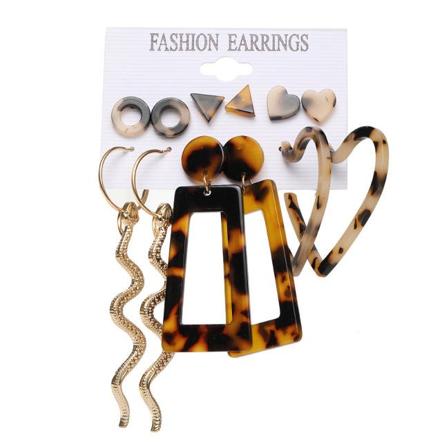 Fashion leopard print acrylic snake earrings set 6 pairs