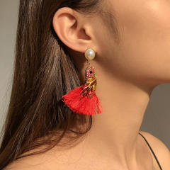 Diamond bird thread tassel earrings
