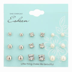 Fashion Pearl rhinestone studs set 12 pairs