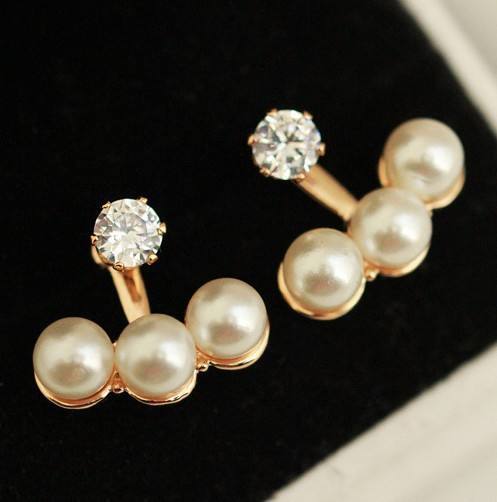 Fashion pearl rhinestone jacket earrings