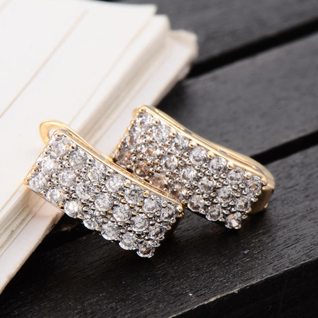 Fashion three rows cubic zirconia huggie earrings