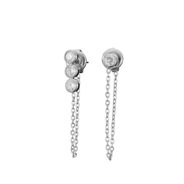Round CZ tassel stainless steel earrings