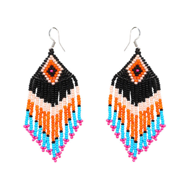 Bohemian seed bead tassel earrings