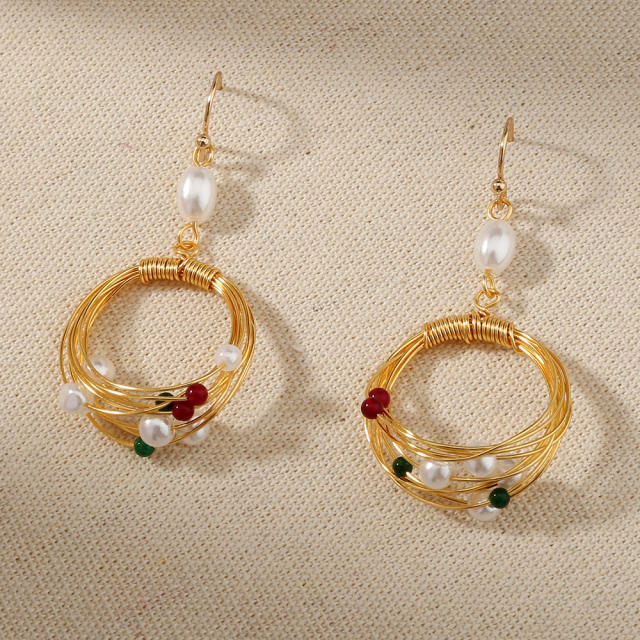 Pearl natural stone hoop earrings