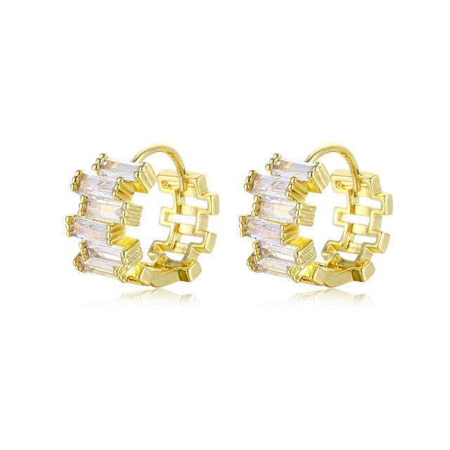 Fashion square cubic zirconia huggie earrings