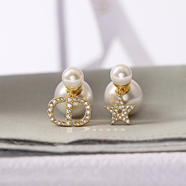 Diamond star letter pearl earrings