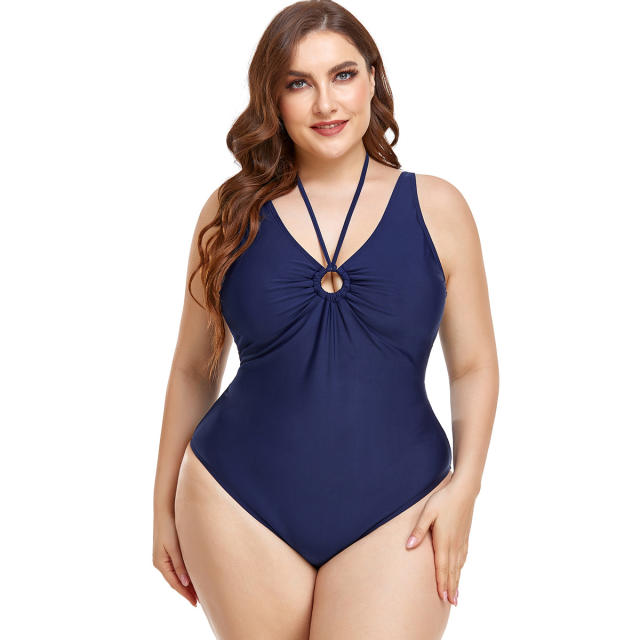 Plus size solid color one piece swimwear