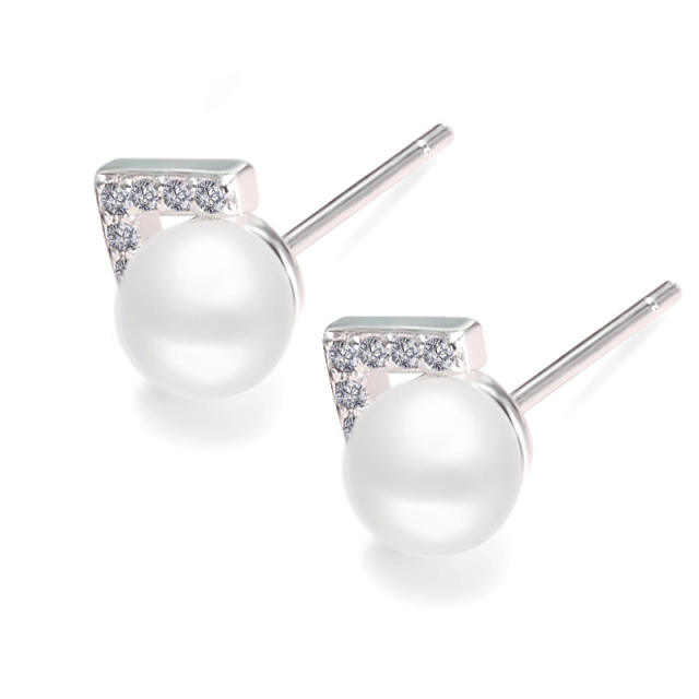 999 silver needle freshwater pearl studs earrings