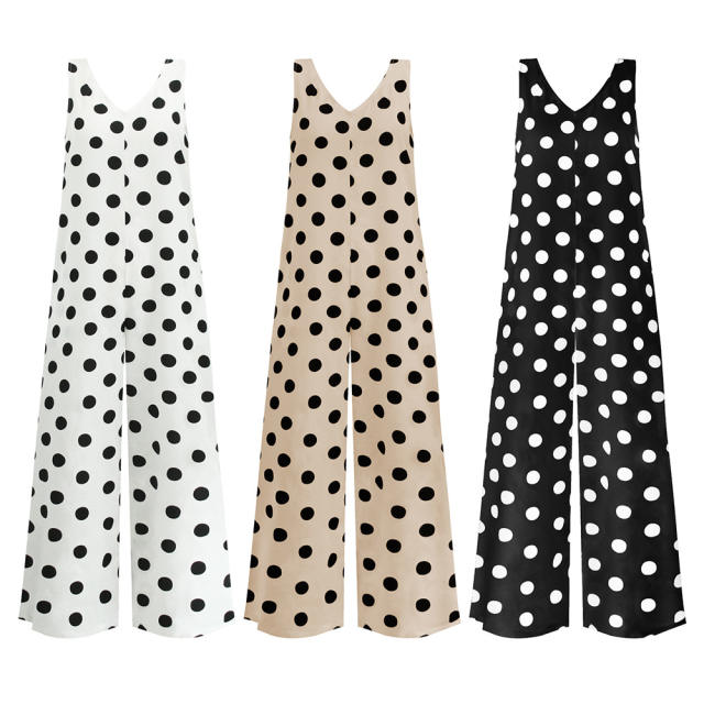 Wide leg casual polka dots jumpsuits