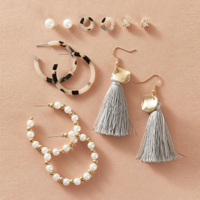 Pearl Tassel earrings set 6 pairs