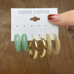 Acetate board hoop earrings suit 3 pairs